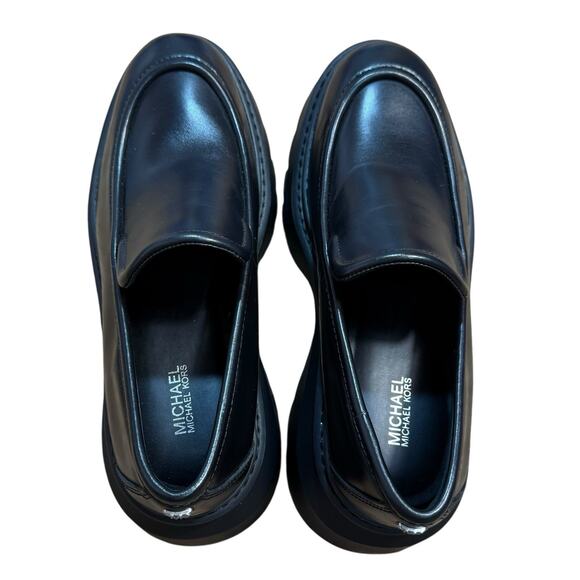 Michael Kors Womens Shoes Size 8 Shiloh Leather Loafer Black Chunky Platform - Picture 12 of 13
